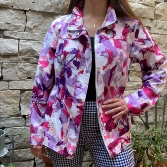 CHRISTOPHER & Banks floral denim jacket coat medium - Picture 4 of 7